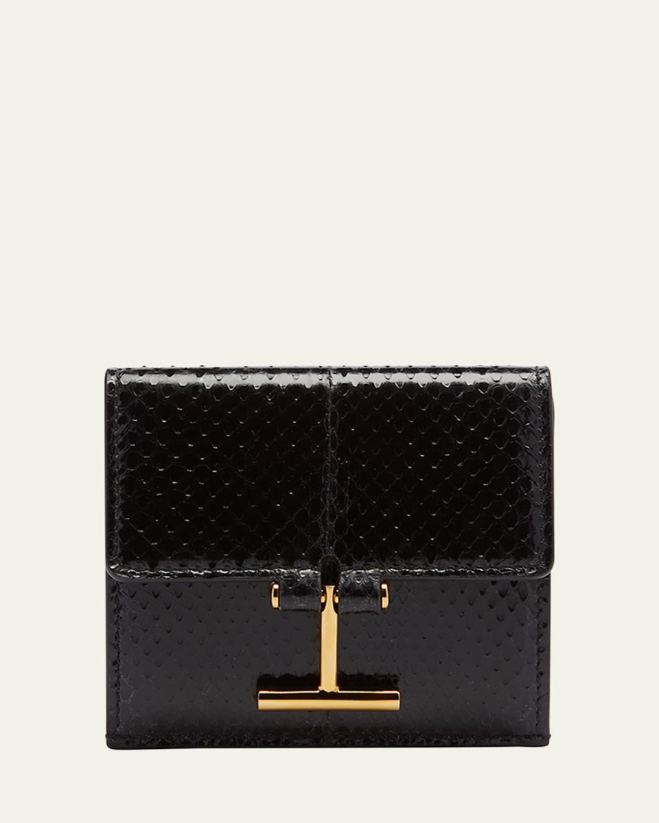 Flap Card Holder in Snake-Embossed Leather